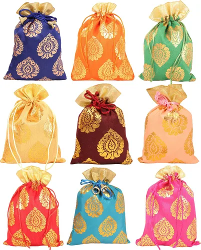 Vista 17 de Touchstone Preciosas bolsas de regalo reutilizables, respetuosas con el medio ambiente, brocado de cachemira con cordón grande para cumpleaños
