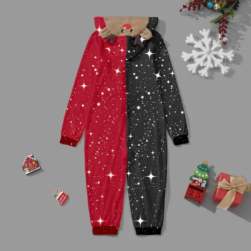 Vista 4 de Pijamas familiares de Navidad a juego para toda la familia, mameluco con capucha de 2 piezas a juego para la familia, pijamas de Navidad