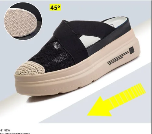 Vista 5 de Zapatos mule con plataforma de malla de encaje para mujer, mocasines de tul con bordado de flores, zapatos de pescador con suela gruesa, zapatos