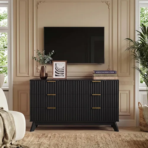 Vista 8 de JUMMICO Cómoda acanalada negra para dormitorio, 47.2 pulgadas de ancho