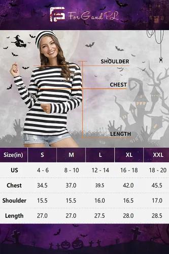 Vista 6 de For G and PL Disfraz de Halloween para mujer, camisa divertida a rayas