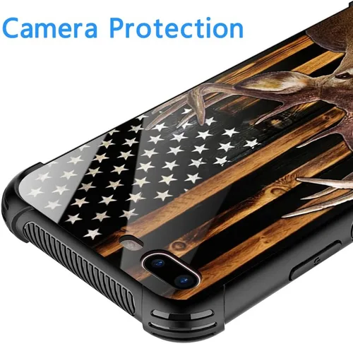 Vista 2 de Funda compatible con iPhone 8, a prueba de golpes, antiarañazos, bandera de ciervos de cola blanca de grano de madera estadounidense