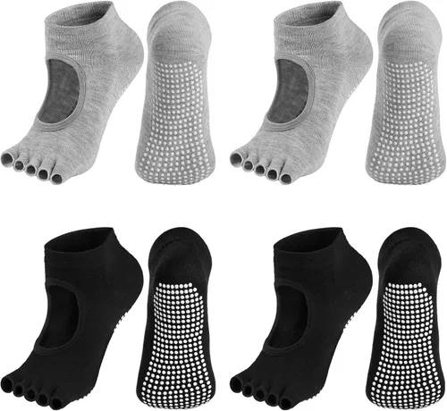 Vista 2 de ZAKASA Calcetines de yoga para mujer con empuñaduras, 4 pares de calcetines antideslizantes antideslizantes para pilates, barre, ballet, calcetines