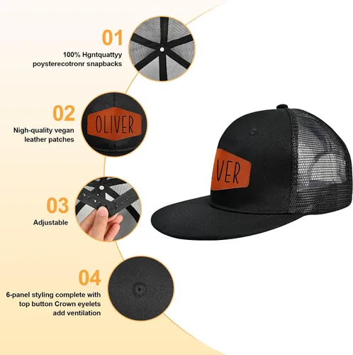 Vista 4 de Gorra de béisbol con nombre personalizado, regalos personalizados, con parche de cuero, gorro de camionero para niños y niñas de 0 a 3 años