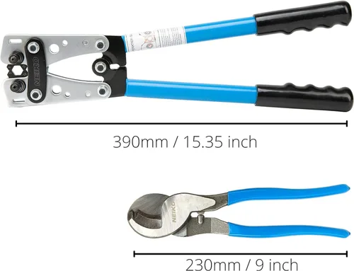 Vista 2 de NEIKO 02039A Juego de Alicates para Crimpar Terminales y Cortador de Cable, Herramienta de Crimpado de Cable de Batería, 8-0 AWG, 6mm - 50mm
