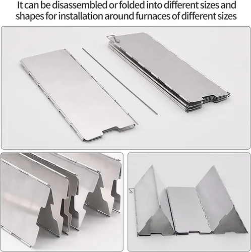 Vista 4 de Parabrisas de estufa de 10 platos, parabrisas de estufa de aluminio con bolsa de cordón, para camping, estufas de butano para acampar, estufas