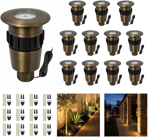 Vista 14 de Gardenreet Mini Brass Low Voltage Well Light, 12V IP65 Drive-Over, 1 Pack Bronce Uplight