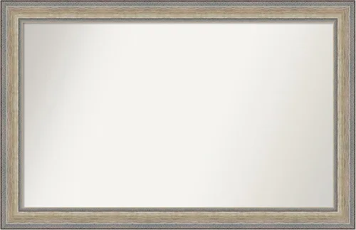 Vista 153 de Amanti Art Espejo de baño plateado para sobre el fregadero, 28 x 37 pulgadas, elegante espejo rectangular de peltre cepillado, marco de madera