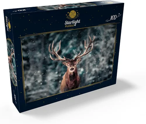 Vista 2 de MyPuzzle Noble Deer in Winter Snow Forest - Rompecabezas de 100 piezas para adultos