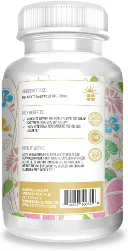 Vista 3 de Cápslas blandas veganas de Omega 3. Algal DHA El mejor suplemento prenatal DHA y aceite de pescado con ácidos grasos naturales – 60 unidades de 600