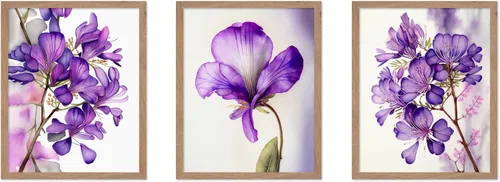 Vista 57 de Poster Master Póster botánico vintage de 3 piezas, estampado floral retro, regalo para artistas, amigos, flores de acuarela, brillante, azul