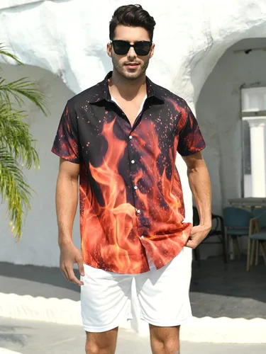 Vista 3 de ALISISTER Camisas con botones para hombre, camisetas hawaianas de manga corta, divertidas camisetas de verano para vacaciones