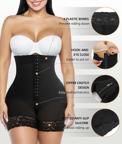 Vista 5 de YIANNA Fajas de control de abdomen para mujer, fajas colombianas sin tirantes, pantalones cortos moldeadores de glúteos con cremallera