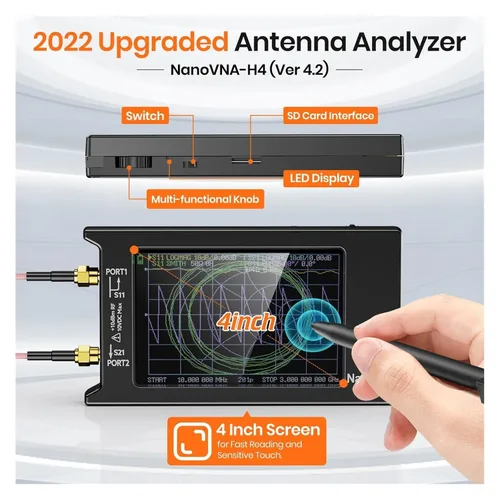 Vista 4 de Spectrum Analyzer, NanoVNA-H4 4inch Vector Network Analyzer 10k-1.5GHz HF VHF UHF Antenna Version 4.3 with SD Card Slot