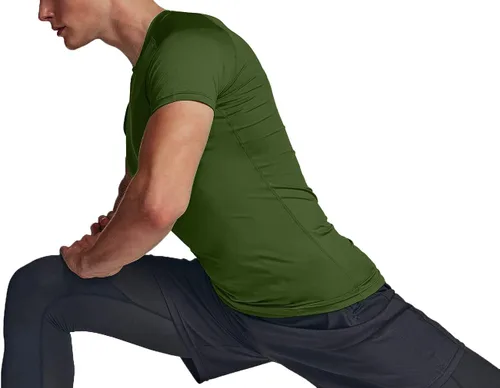 Vista 4 de Holure Camiseta de compresión y ajuste holgado para hombre, de manga corta, deportiva, de capa base, camisetas frescas y secas (paquete de 1 o 3)