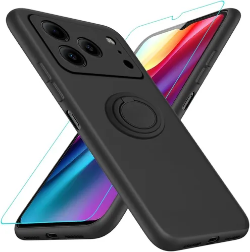 Vista 22 de Funda compatible con Blackview Shark 6/Oscal Tiger 8 con protector de pantalla, soporte de anillo giratorio de 360°, TPU a prueba de golpes, funda
