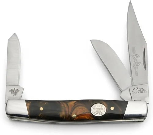 Vista 4 de Rite Edge Cuchillo de Bolsillo Stockman de 4" – Cuchillo Plegable de 3 Hojas con Cuchillas de Acero Inoxidable y Mango de Perla Blanca – Cuchillos