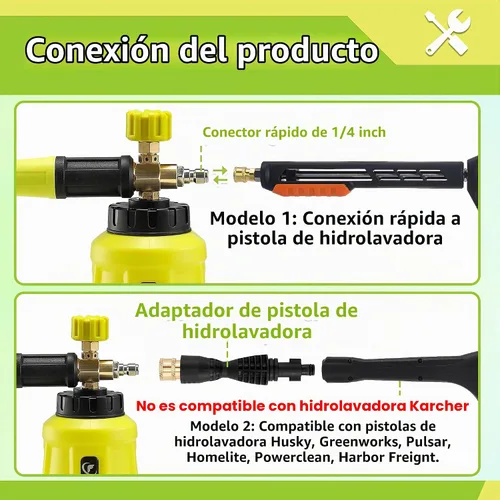 Vista 2 de Cañón de espuma FIXFANS, compatible con hidrolavadora Portland Husky Ryobi