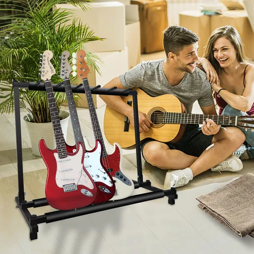 Vista 2 de GeeWin Soporte para 5 guitarras, soporte plegable para múltiples guitarras - acústica, eléctrica, bajo (5 soportes) Guitar Rack for Multiple