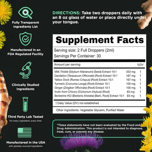 Vista 5 de SuperBonsai Super Apoyo al Hígado con Cardo Mariano - Limpieza Hepática Totalmente Natural, Desintoxicación y Ayuda para la Reparación - Suplemento