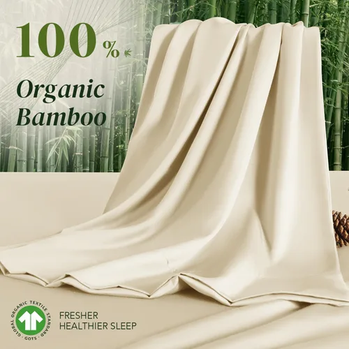 Vista 2 de SONORO KATE Sábanas de bambú 100 % viscosa orgánica derivada de sábanas transpirables y refrescantes para personas que duermen con calor, sábanas