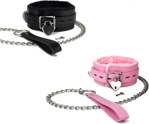 Vista 5 de leather choker collar with Lock Adjustable Size for women