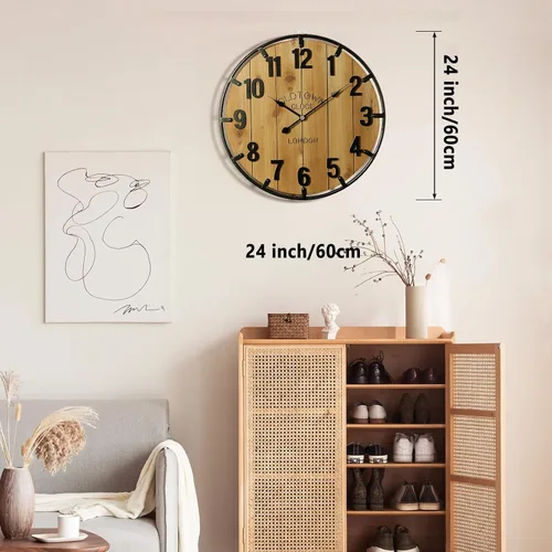 Vista 8 de Vantic Farmhouse - Reloj de pared decorativo extra grande de 24 pulgadas con círculo de metal, reloj de pared de madera de gran tamaño con número