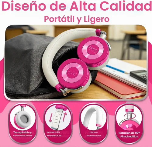 Vista 5 de Puro Sound Labs JuniorJam Plus - Audífonos Bluetooth inalámbricos con limitación de volumen para niños, audio seguro con diseño ajustable