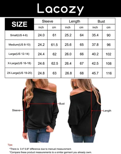 Vista 8 de LACOZY - Suéter de manga larga para mujer con hombros descubiertos, tejido waffle, corte holgado, oversize