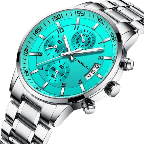 Vista 2 de CRRJU - Reloj de pulsera, de acero inoxidable para hombre, resistente al agua, cronógrafo, correa de acero inoxidable