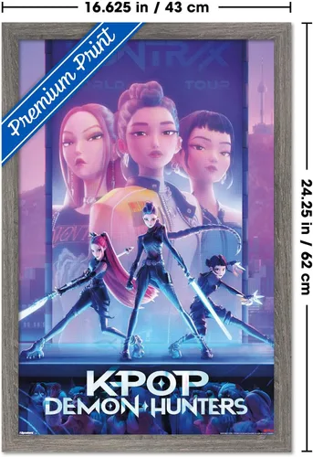 Vista 3 de Netflix KPop Demon Hunters (2025) - Póster de pared de una hoja, 22.4 pulgadas de largo x 14.7 pulgadas de ancho, versión enmarcada de madera