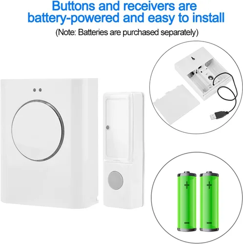 Vista 7 de Timbre inalámbrico con rango de 656.2 ft, timbre de puerta inalámbrico impermeable con descarga de MP3, volumen ajustable y soporte de tono