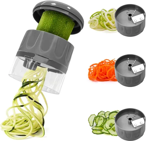 Vista 8 de Rebanador cortador en espiral de verduras 3 en 1, fabricante ajustable de fideos de calabacín y zanahoria, cortador en espiral de pepino
