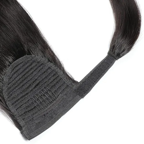 Vista 3 de Extensión de cola de caballo de cabello humano lacio envolvente alrededor de la cola de caballo, extensión de cabello de 8 pulgadas, color natural