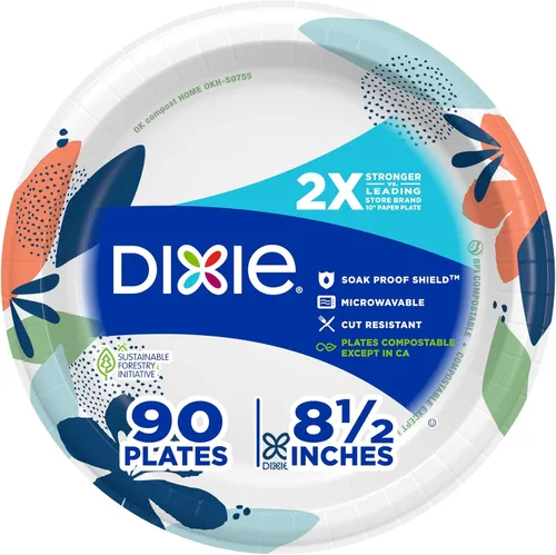 Vista 16 de Dixie Platos de papel grandes, 10 pulgadas, 54 unidades, 2 veces más fuertes, aptos para microondas, a prueba de remojos, resistentes a cortes