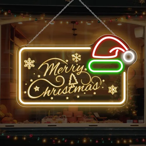Vista 14 de Espejo de árbol de Navidad de 16 x 12 pulgadas, letrero LED de neón acrílico alimentado por USB, perfecto para decoraciones de vacaciones, fiestas