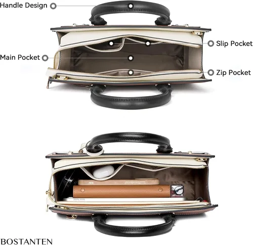 Vista 4 de BOSTANTEN Bolso de cuero para mujer, bolso bandolera con asa superior