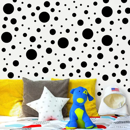 Vista 6 de Calcomanías de pared de lunares coloridos bohemios, calcomanías de pared de arco iris (negro) Peel and Stick,Easily Apply,Removable Dots,Multiple