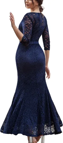 Vista 3 de Miusol Vestido largo de encaje retro con mangas 34 para mujer, diseño de cuentas