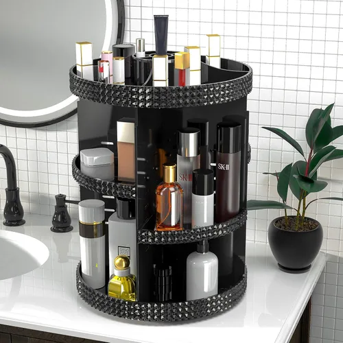 Vista 7 de Organizador de maquillaje giratorio de 360 grados para tocador, organizador de belleza de capacidad extra grande, organizador de perfume DIY