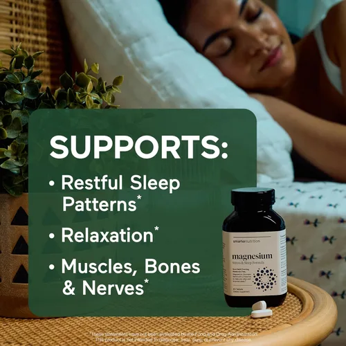 Vista 2 de Smarter Nutrition Complejo de magnesio – Glicinato de magnesio quelado con citrato, malato y L-teanina para dormir, relajación muscular y apoyo al