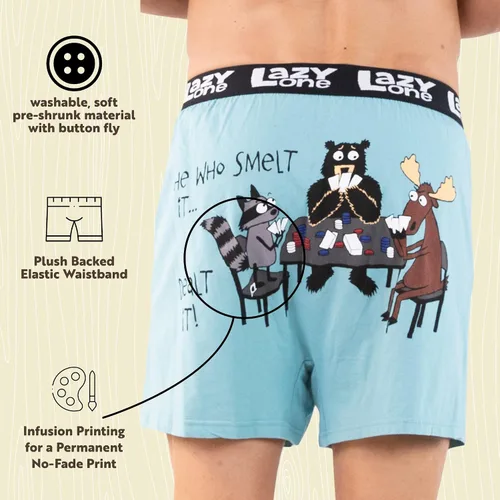 Vista 5 de Lazy One - Bóxeres cortos con estampas de animales divertidos, ropa interior novedosa y divertida con diseños de animales para regalar en broma a