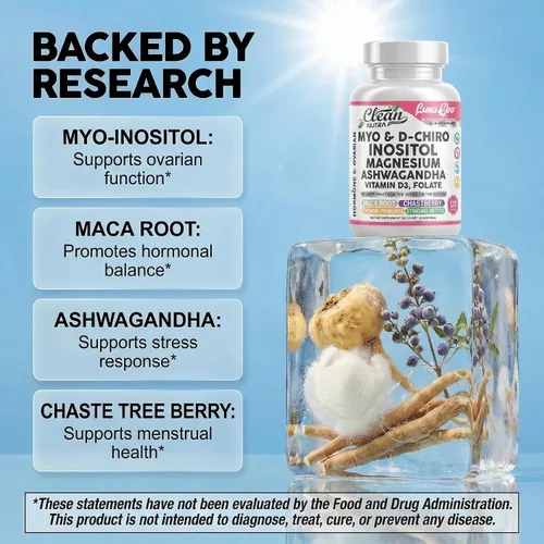 Vista 3 de Myo Inositol D Chiro Inositol Suplemento para mujeres – Balance Hormonal con Magnesio Ashwagandha Vitamina D3 Folato Maca Raíz Casteberry Onagra