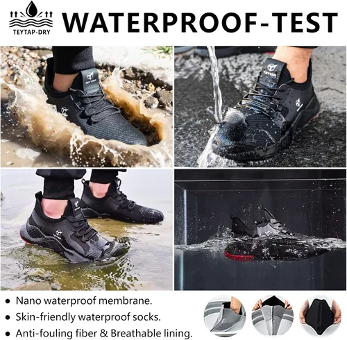 Vista 3 de TEYTAP Zapatos antideslizantes e impermeables con puntera de acero para hombres y mujeres, zapatos de seguridad para el trabajo, antideslizantes