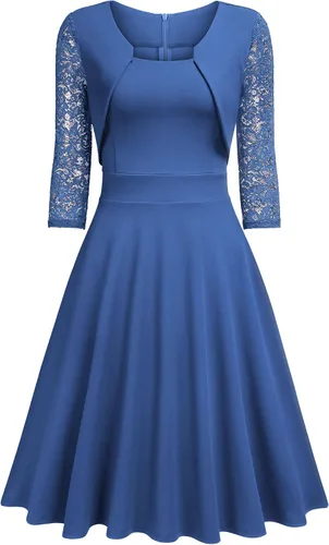 Vista 4 de Miusol Vestido de cóctel de manga 23 con cuello cuadrado y encaje floral para mujer