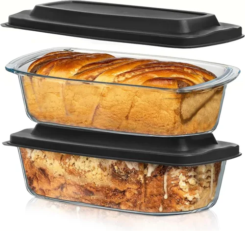 Vista 13 de Razab LARGE 7.6 Cups/1800 ML/1.9 Qt Glass Loaf Pan with Lids - Meatloaf Pan BPA free Airtight Lids Grip Handle Easy Carry, Microwave and Oven Safe