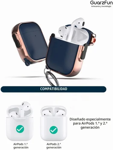 Vista 2 de funda para AirPods 1ra y 2da generación, funda Airpod con clip de llavero de cierre seguro, funda protectora de material híbrido de cuerpo completo