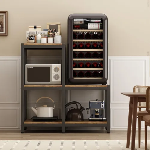 Vista 3 de Mini soporte para refrigerador con almacenamiento, soporte para horno de microondas, estante para panaderos con estante de almacenamiento, mini