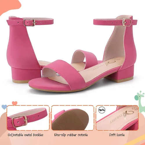 Vista 60 de Athlefit Sandalias para niñas, puntera abierta, correa en el tobillo, tacones bajos, zapatos de vestir para niñas pequeñas y grandes