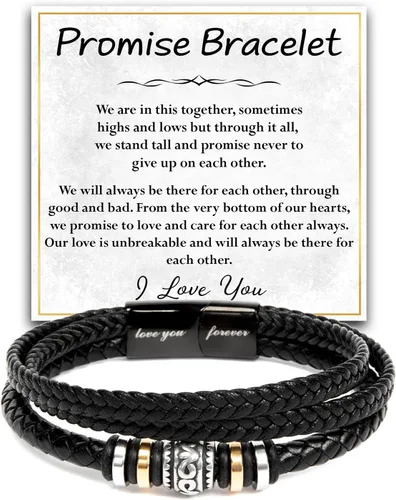 Vista 19 de Pulsera Promesa Para Él, Pulsera de Cuero Trenzado y Acero Inoxidable con Infinito, Letra "Te Amo Para Siempre", Regalos de Promesa Para Hombre